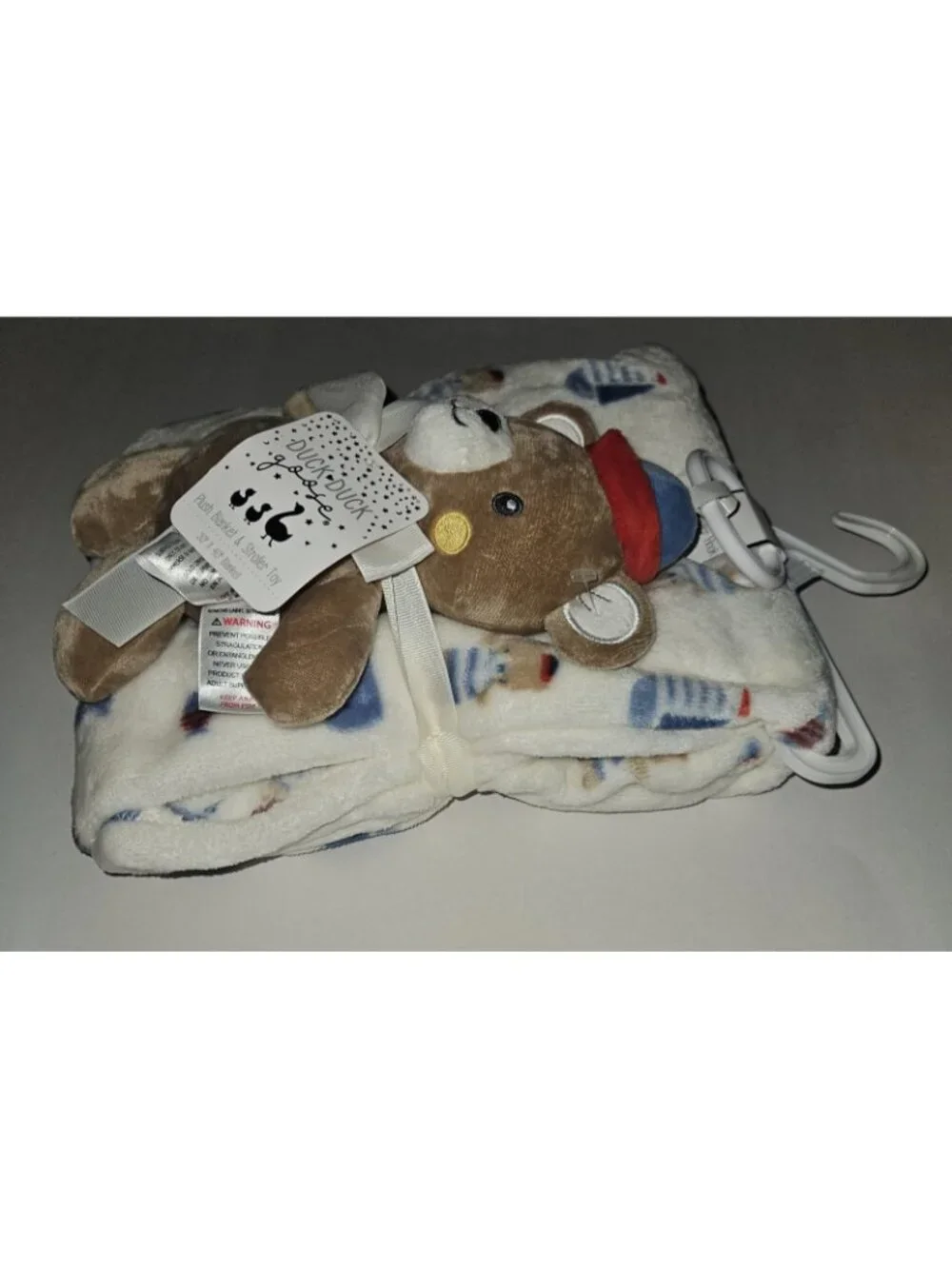 NEW Duck Goose Baby Blanket Plush Stroller Toy Gift Brown Teddy Bear Clip Boats